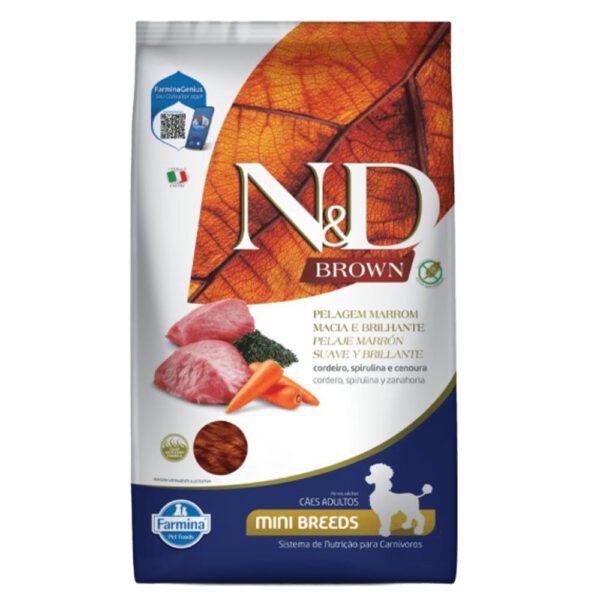 ND Brown Cães Adultos Mini Breeds Cordeiro, Spirulina e Cenoura 2kg