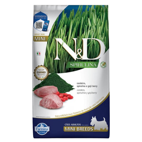 ND Spirulina Cães Adultos Mini Breeds Cordeiro, Spirulina e Goji Berry 2kg