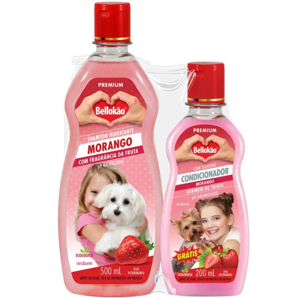 Kit Shampoo Morango Bellokão 500ml + Condicionador Grátis 200ml