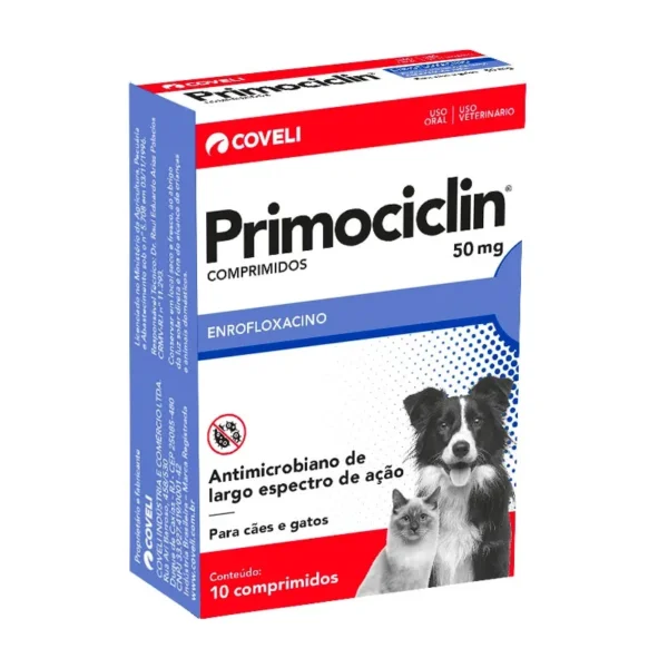 Primociclin Enrofloxacino 50mg Caixa com 10 Comprimidos