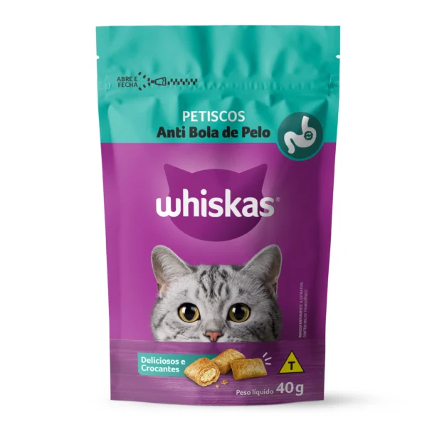 PETISCO SECO WHISKAS TEMPTATIONS ANTI BOLA DE PELO 40G