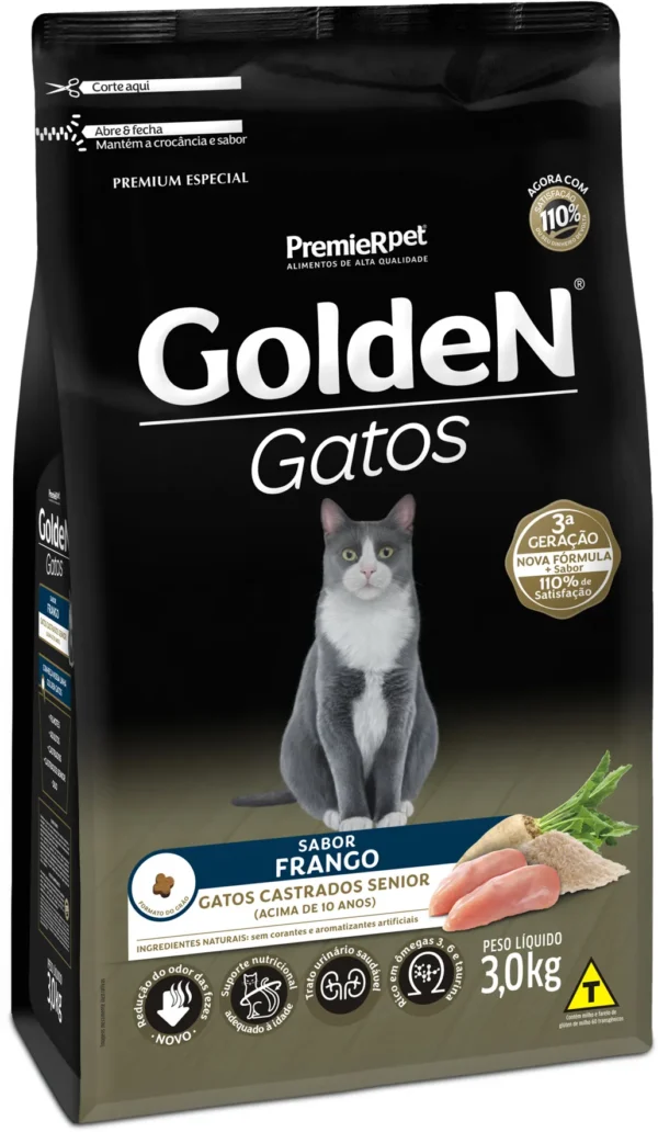 Ração Golden Gatos Castrados Sênior 10+ Frango 3kg