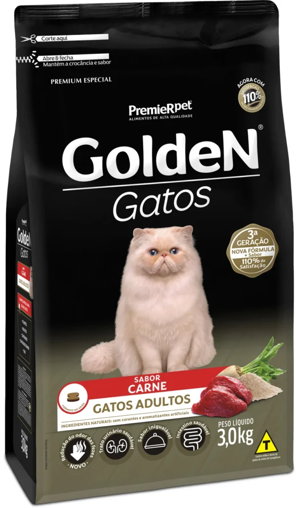 Ração Golden Gatos Adultos Carne 3kg