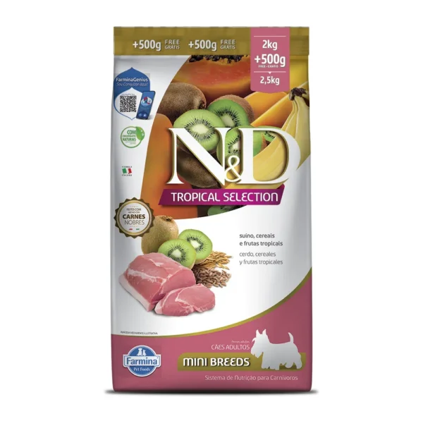 ND Tropical Selection Cães Adultos Mini Breeds Suíno, Cereais e Frutas Tropicais 2,5KG