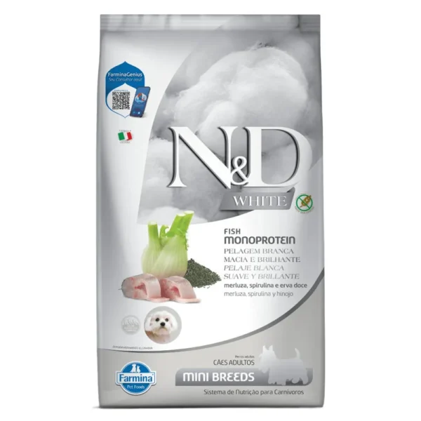 ND White Cães Adultos Mini Breeds Merluza, Spirulina e Erva-doce 2kg