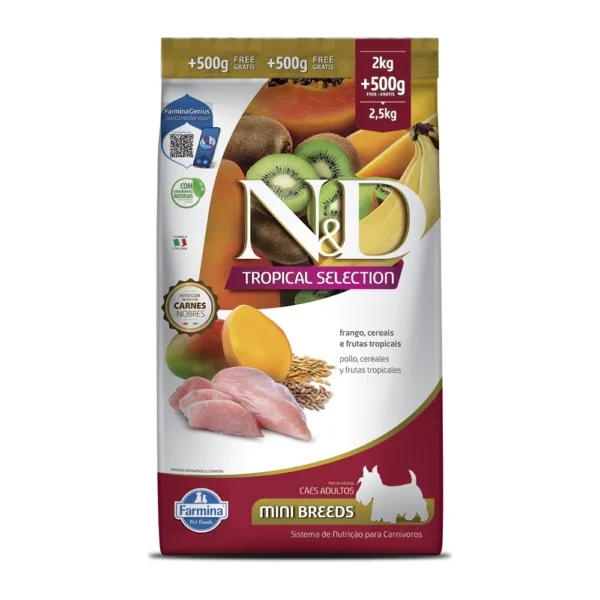 ND Tropical Selection Cães Adultos Mini Breeds Frango, Cereais e Frutas Tropicais 2,5kg