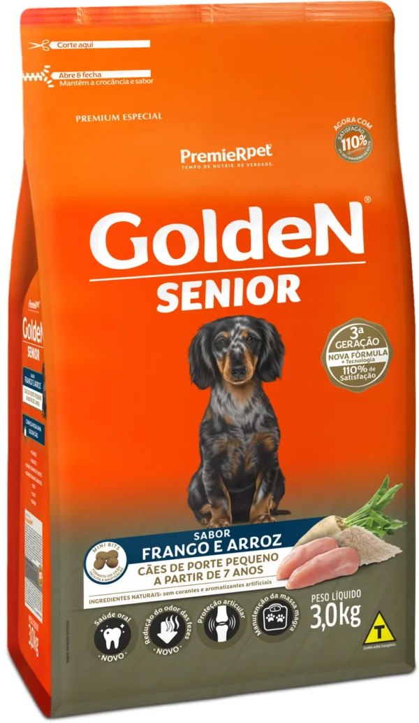 Ração Golden Cães Sênior Porte Pequeno Frango e Arroz 3kg